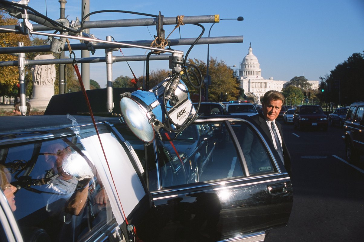 Martin Sheen filming a scene for 'The West Wing'