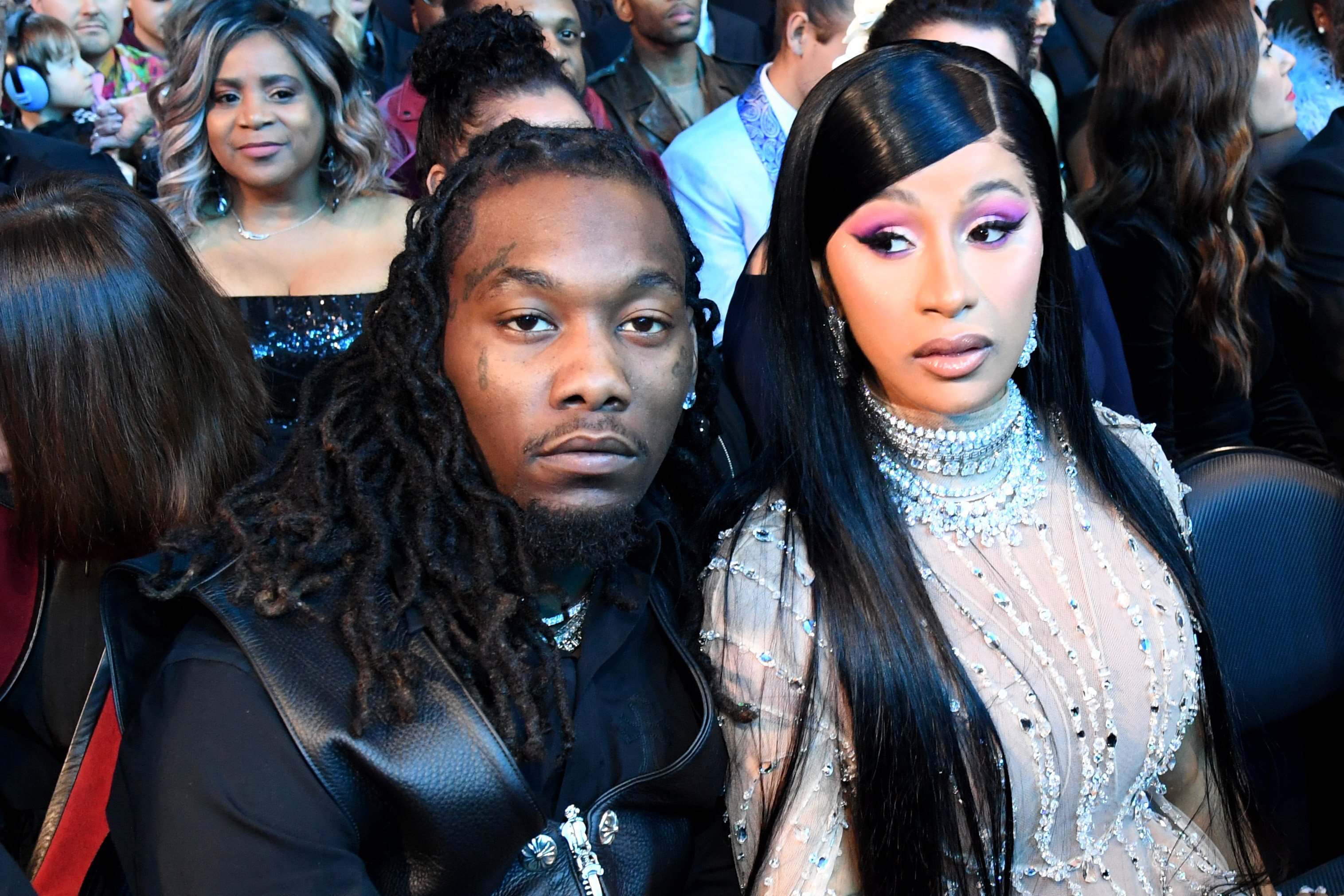  Offset (L) and Cardi B during the 62nd Annual GRAMMY Awards at STAPLES Center on January 26, 2020 in Los Angeles, California. 