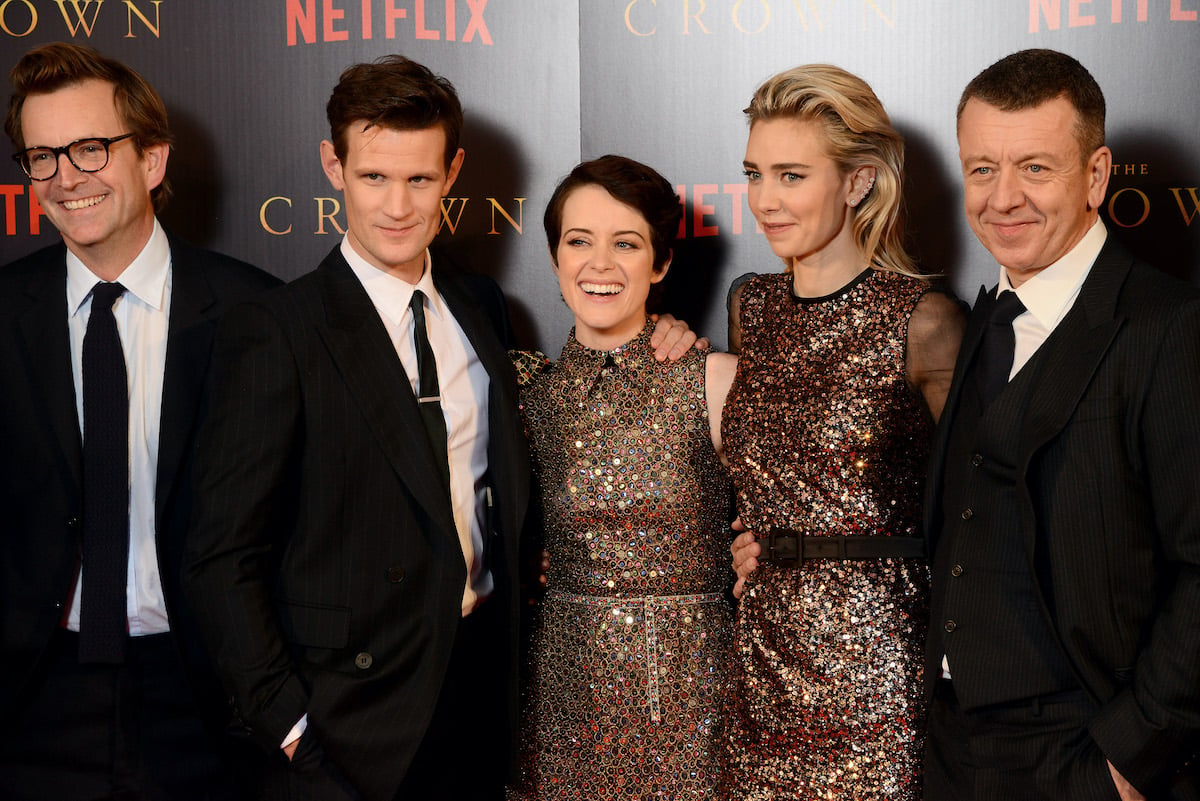 Phillip Martin, Matt Smith, Claire Foy, Vanessa Kirby, and Peter Morgan attend the premiere of 'The Crown' Season 2