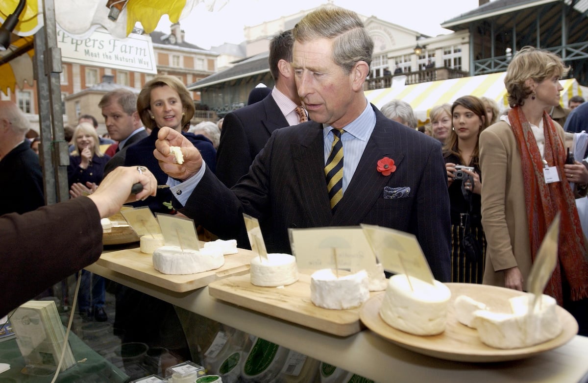 Prince Charles Visiting The Food Lovers' Fair In Covent Garden, London Which Supports Britain's Small Food Producers. He Is Sampling Organic Cheese From Ravens Oak Dairy In Cheshire