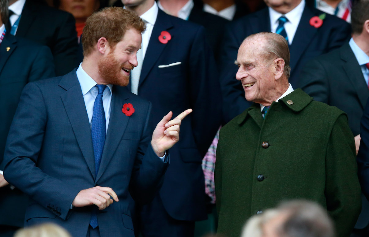 Prince Harry and Prince Philip at the 2015 Rugby World Cup