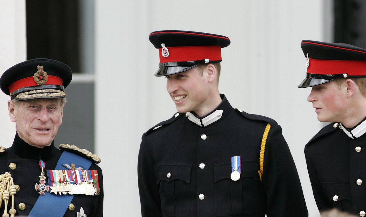 Prince Philip, Prince William, and Prince Harry at the Sandhurst Sovereign Parade