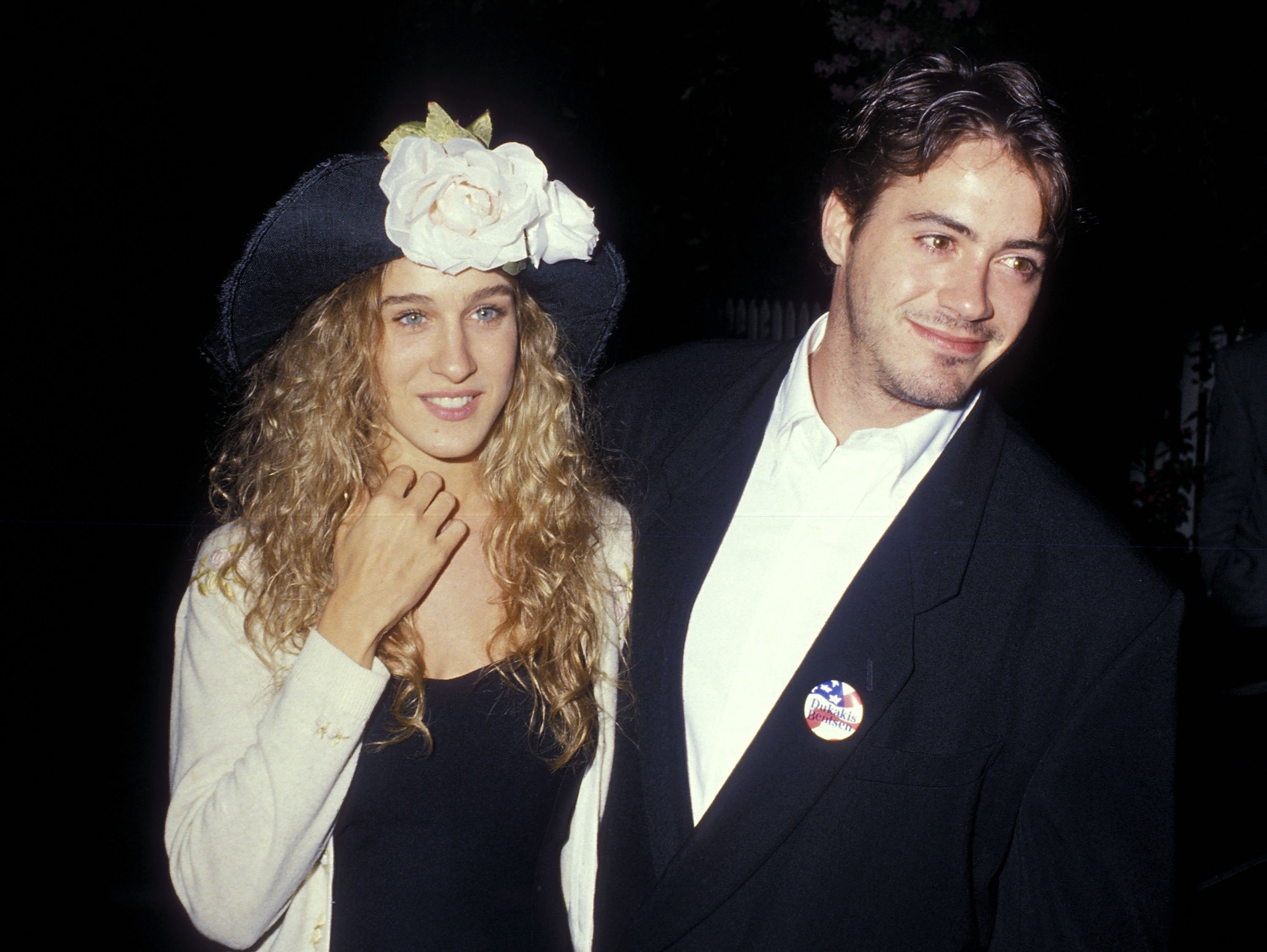 Sarah Jessica Parker and Robert Downey, Jr. attend the 1988 Presidential Campaign: Democratic Candidate Michael Dukakis' Benefit Cocktail Party