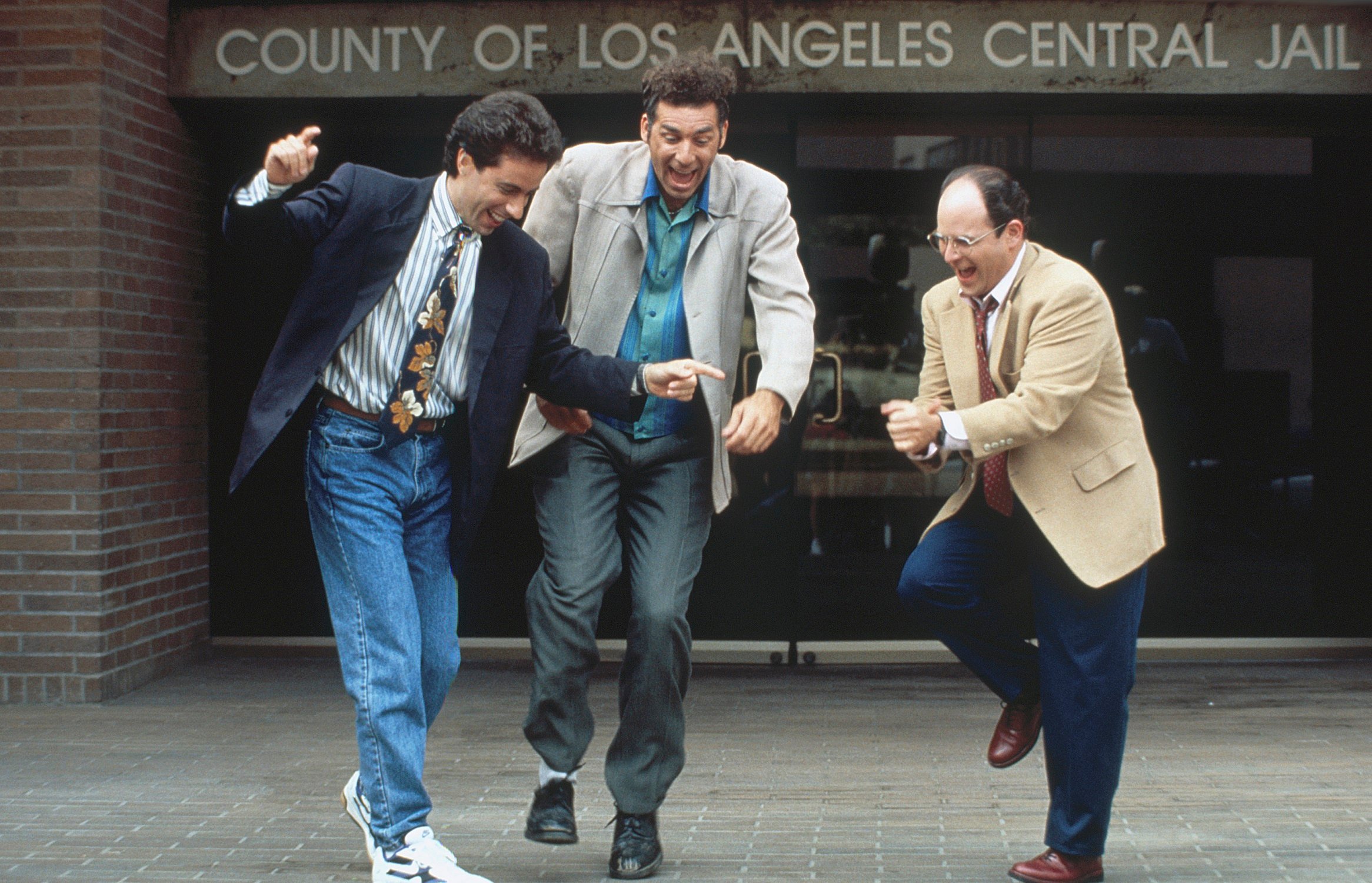Jerry Seinfeld as Jerry Seinfeld, Michael Richards as Cosmo Kramer and Jason Alexander as George Costanza