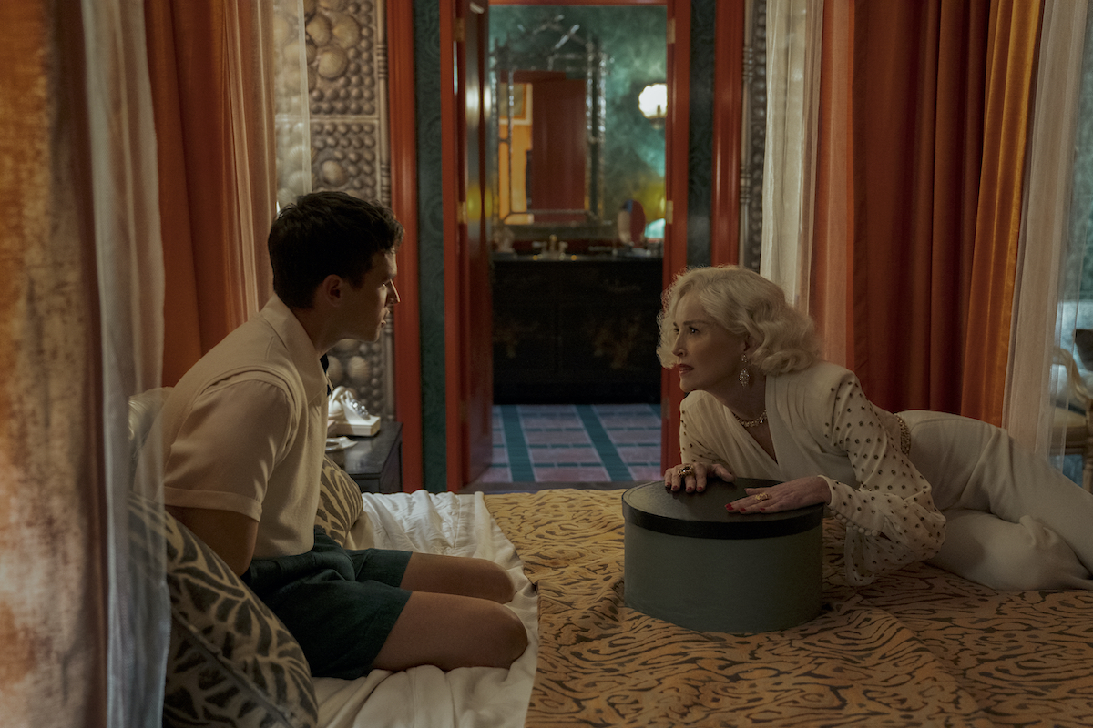 Brandon Flynn as Henry Osgood and Sharon Stone as Lenore Osgood in Netflix's "Ratched"