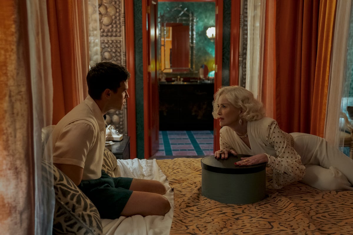 Brandon Flynn as Henry Osgood and Sharon Stone as Lenore Osgood in Netflix's "Ratched"