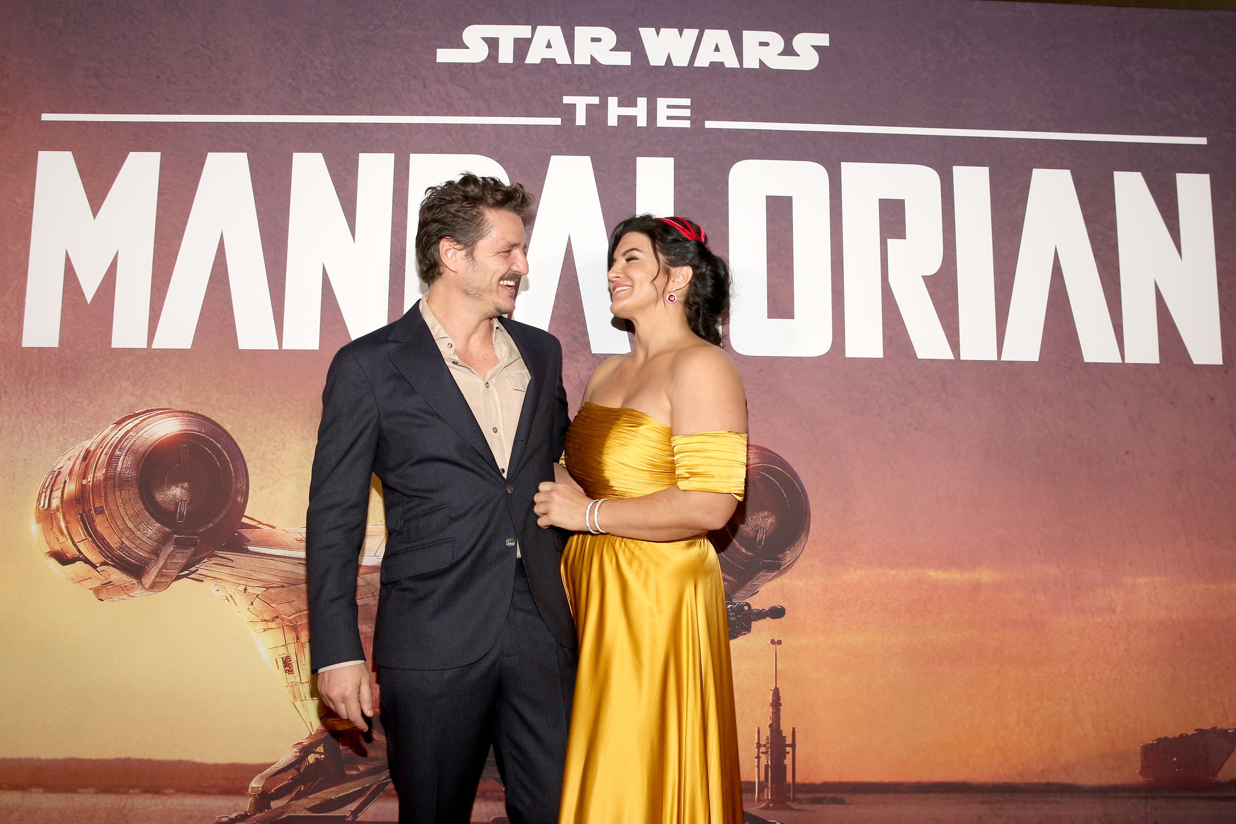 Pedro Pascal and Gina Carano arrive at the premiere of Lucasfilm's first-ever, live-action series, 'The Mandalorian'