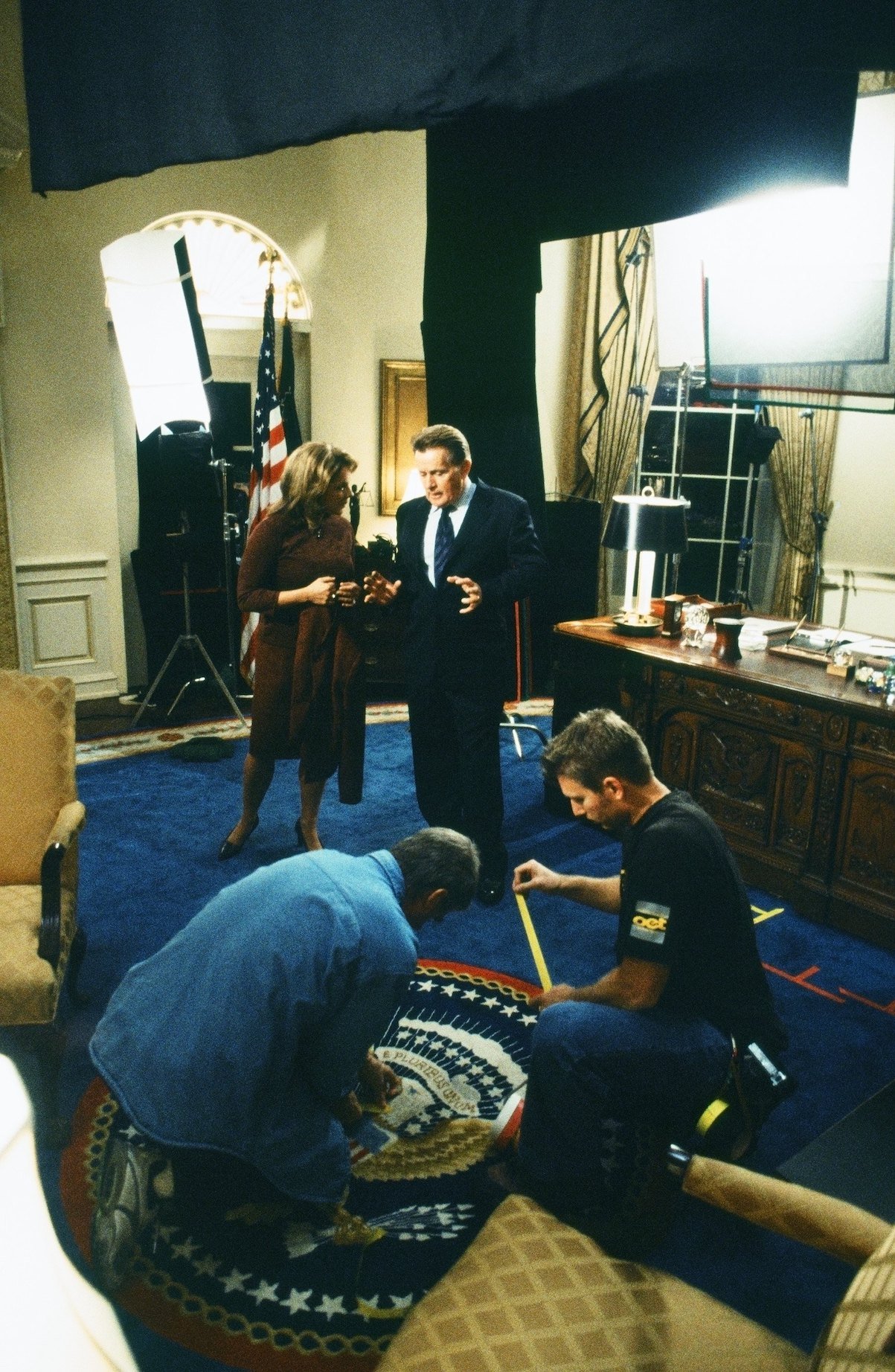Stockard Channing and Martin Sheen on the set of 'The West Wing'