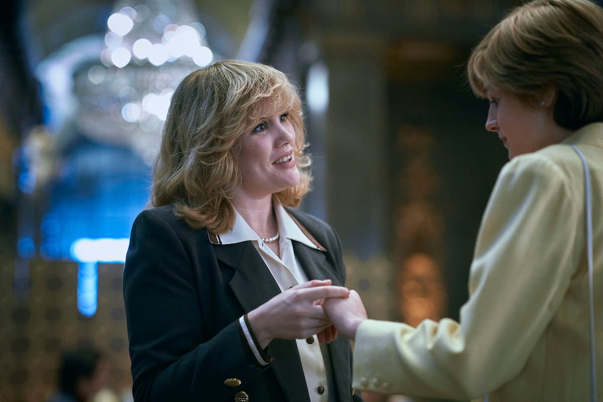 The Crown S4. Picture shows: Camilla Parker Bowles (Emerald Fennell) and Princess Diana (Emma Corrin) Australia House, Aldwych