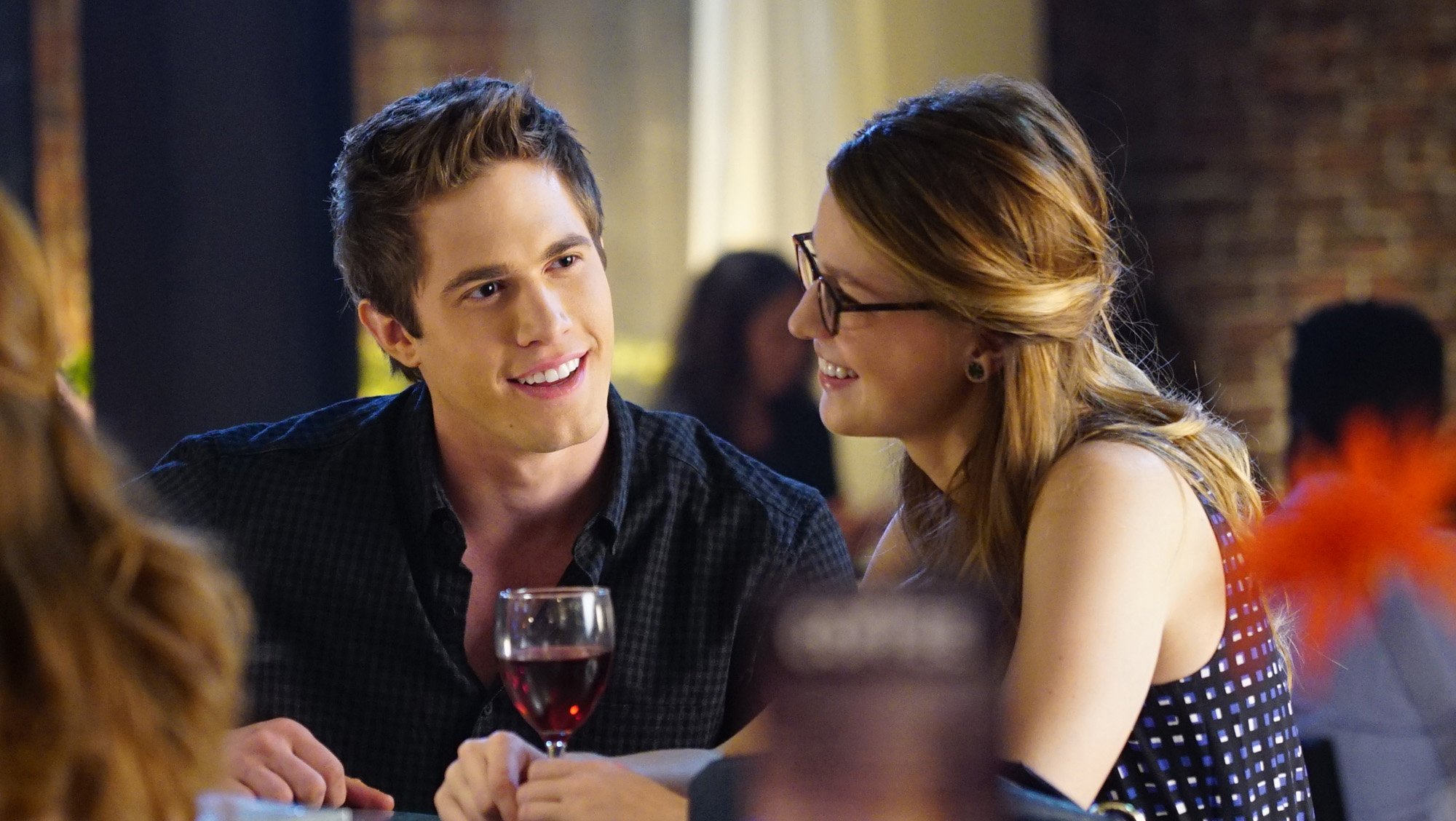 Kara (Melissa Benoist, right) grows closer with Cat's son, Adam (Blake Jenner, left), on 'Supergirl' 