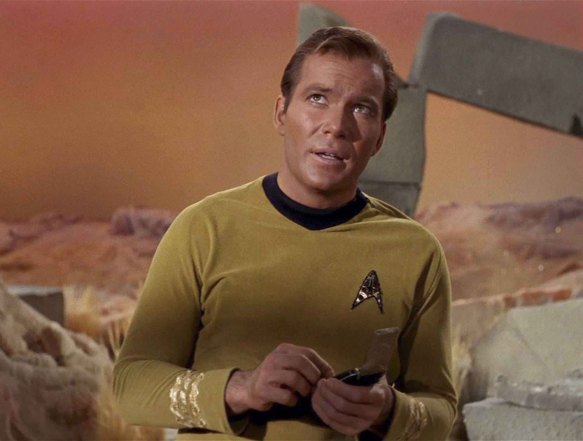 William Shatner as Captain James T. Kirk in 'Star Trek the Original Series' Season 1 Episode 1 " The Man Trap." 