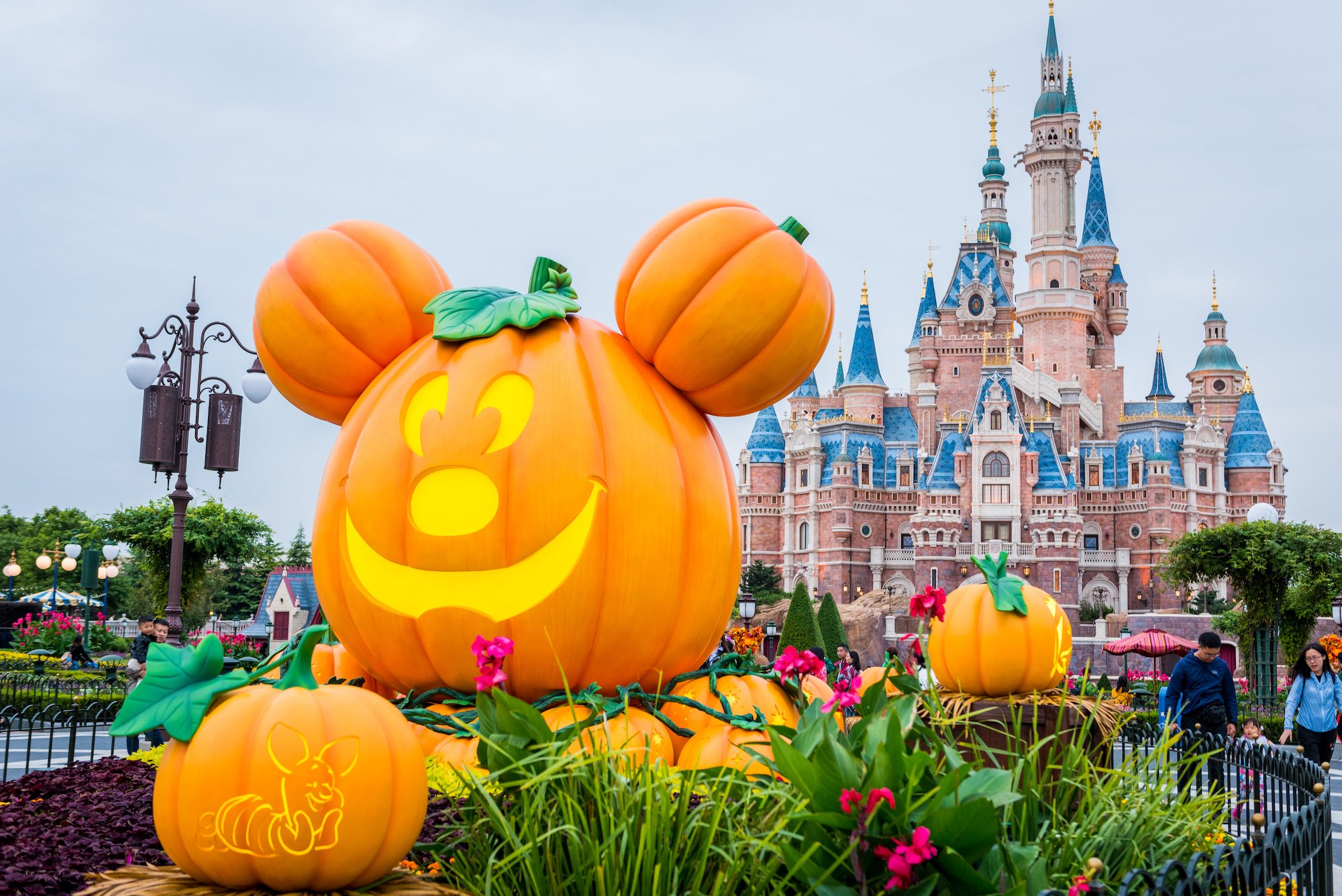 A Halloween-themed pumpkin featuring Disney's Mickey Mouse on display at Shanghai Disney Resort on October 14, 2018 in Shanghai, China.