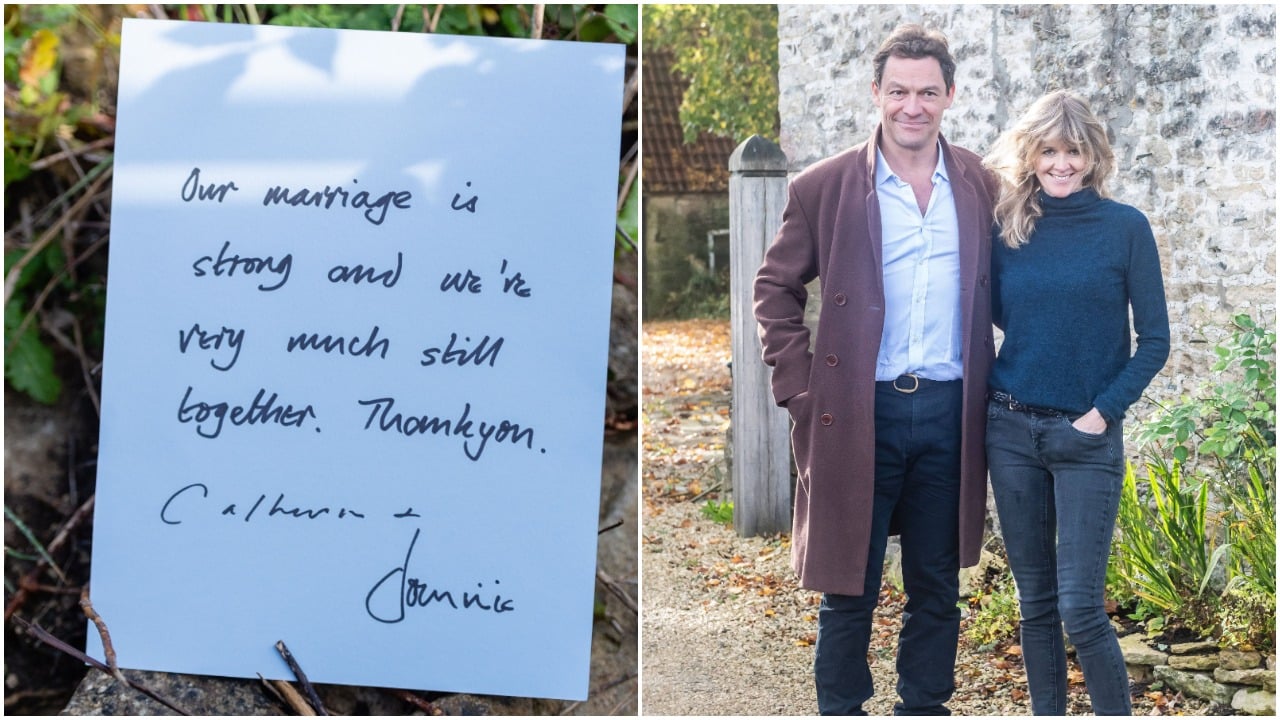 Handwritten note photo of Dominic West and his wife 