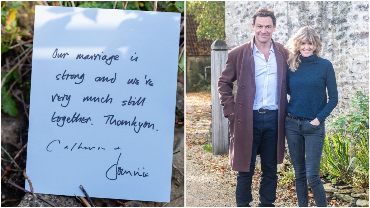 Handwritten note photo of Dominic West and his wife