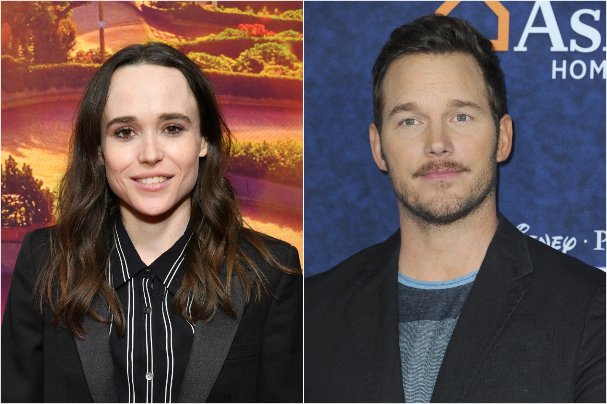 Ellen Page at the 'Tales of the City' New York premiere at The Metrograph on June 03, 2019 / Chris Pratt at the premiere of Disney And Pixar's 'Onward' at the El Capitan Theatre on February 18, 2020