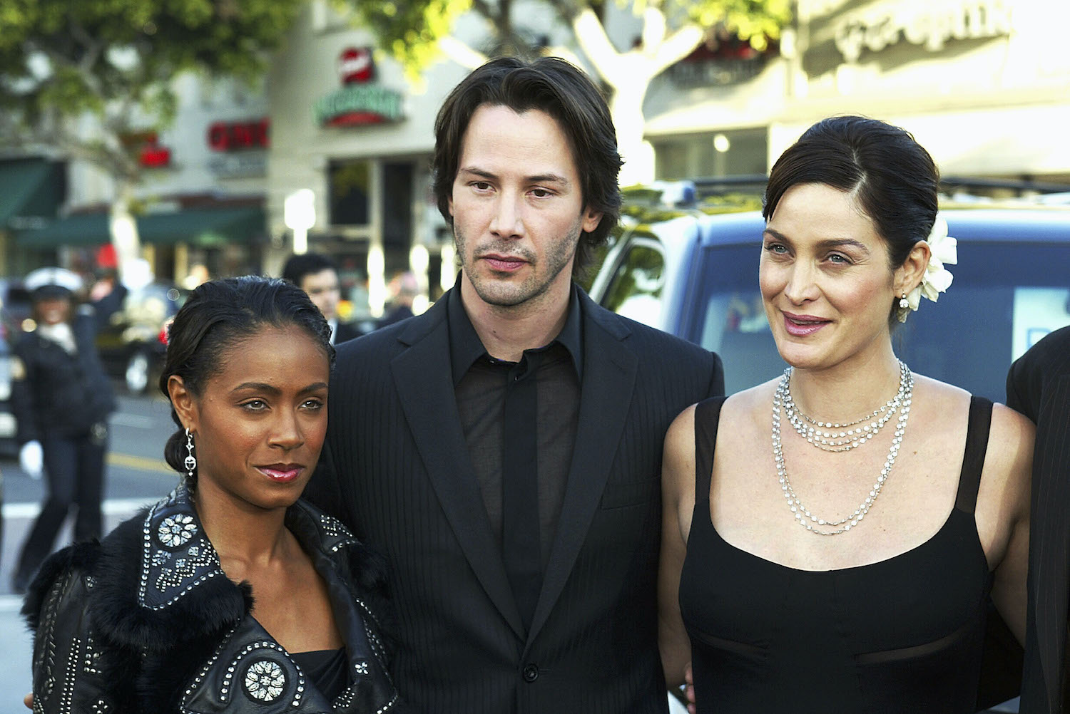 Jada Pinkett Smith, Keanu Reeves, and Carrie-Anne Moss at the premiere of The Matrix Reloaded'