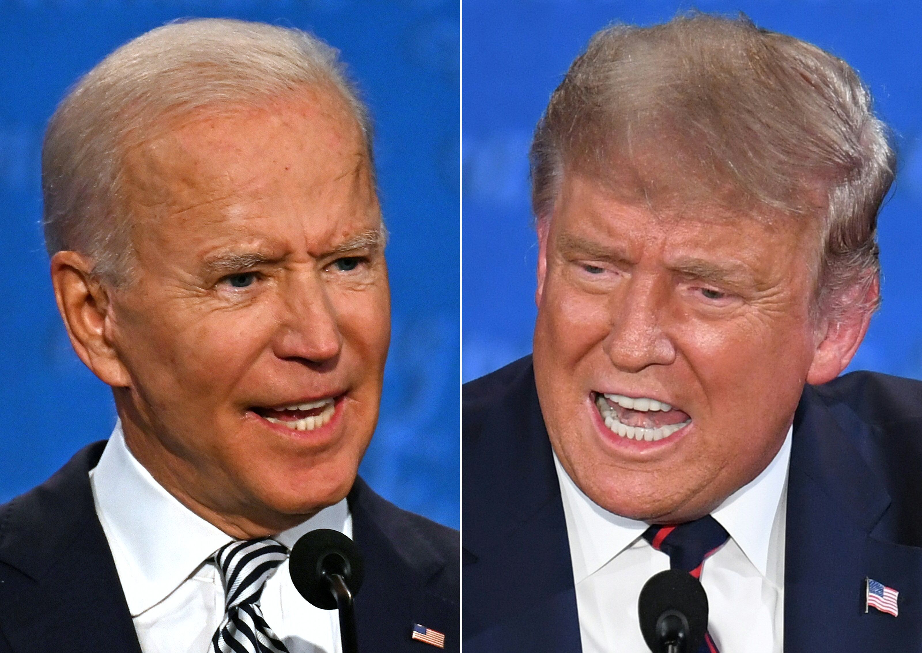 Composite image of Democratic Presidential candidate and former U.S. Vice President Joe Biden (L) and U.S. President Donald Trump speaking during the first presidential debate on September 29, 2020