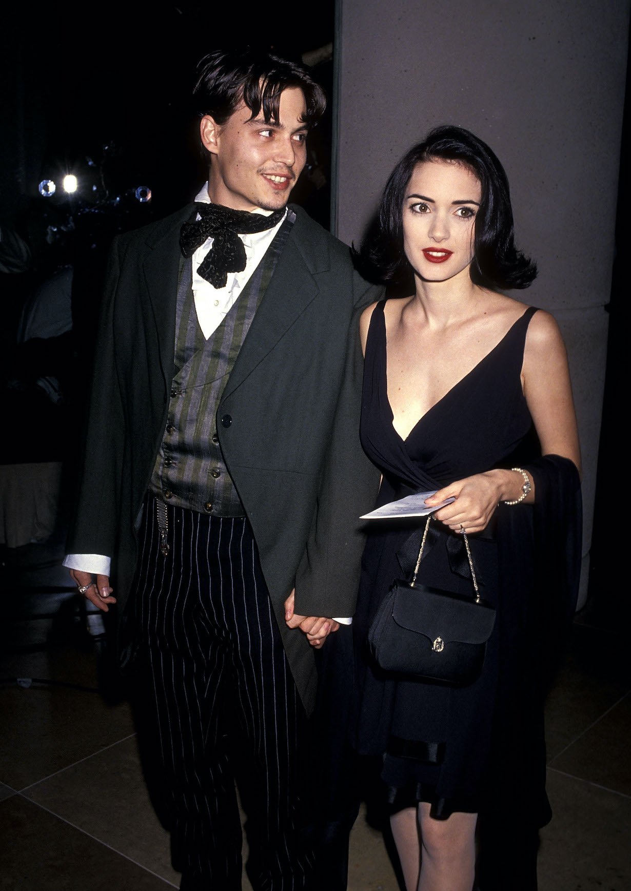 Johnny Depp and Winona Ryder attend the 48th Annual Golden Globe Awards on January 19, 1991