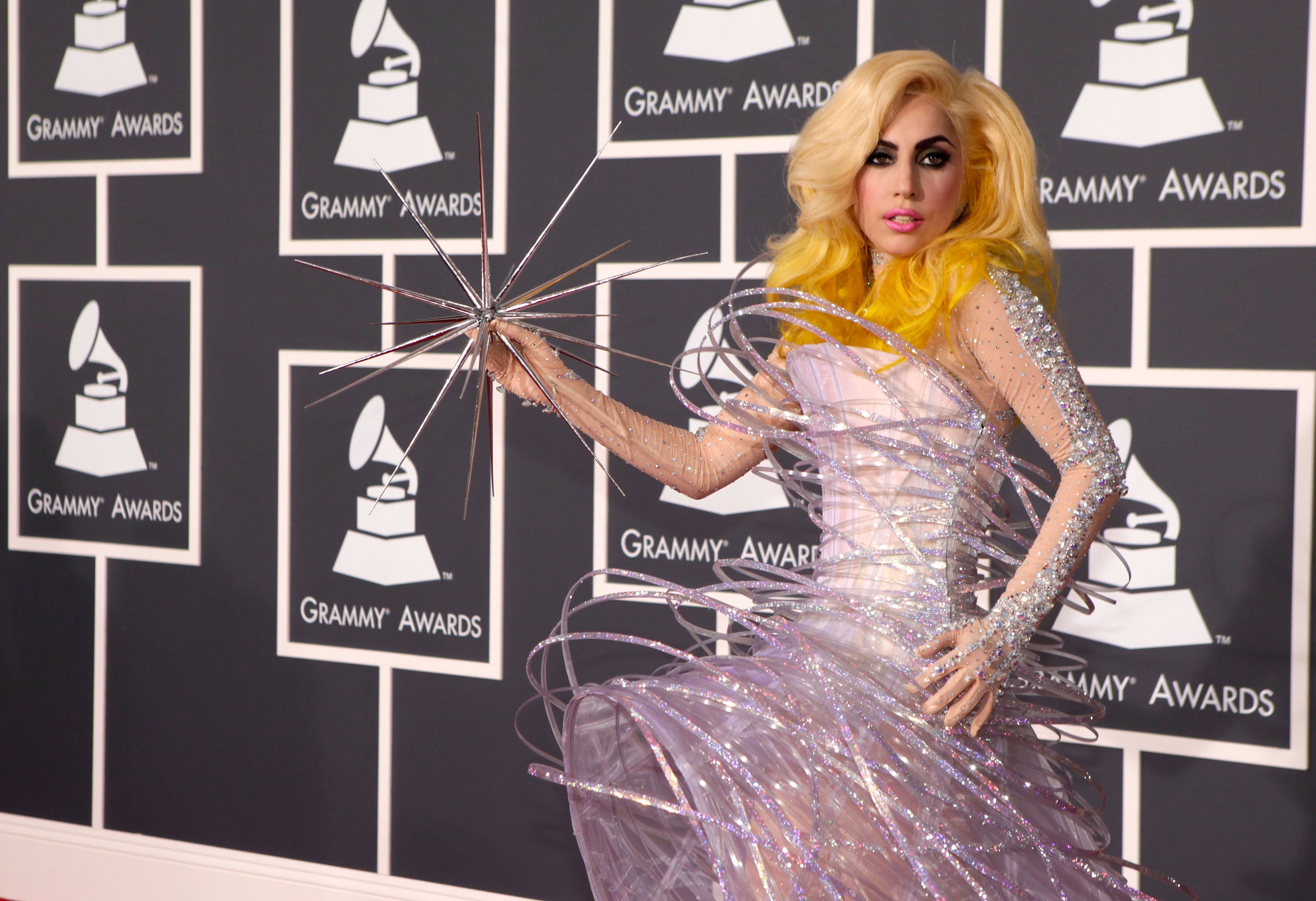 Lady Gaga in a silver dress