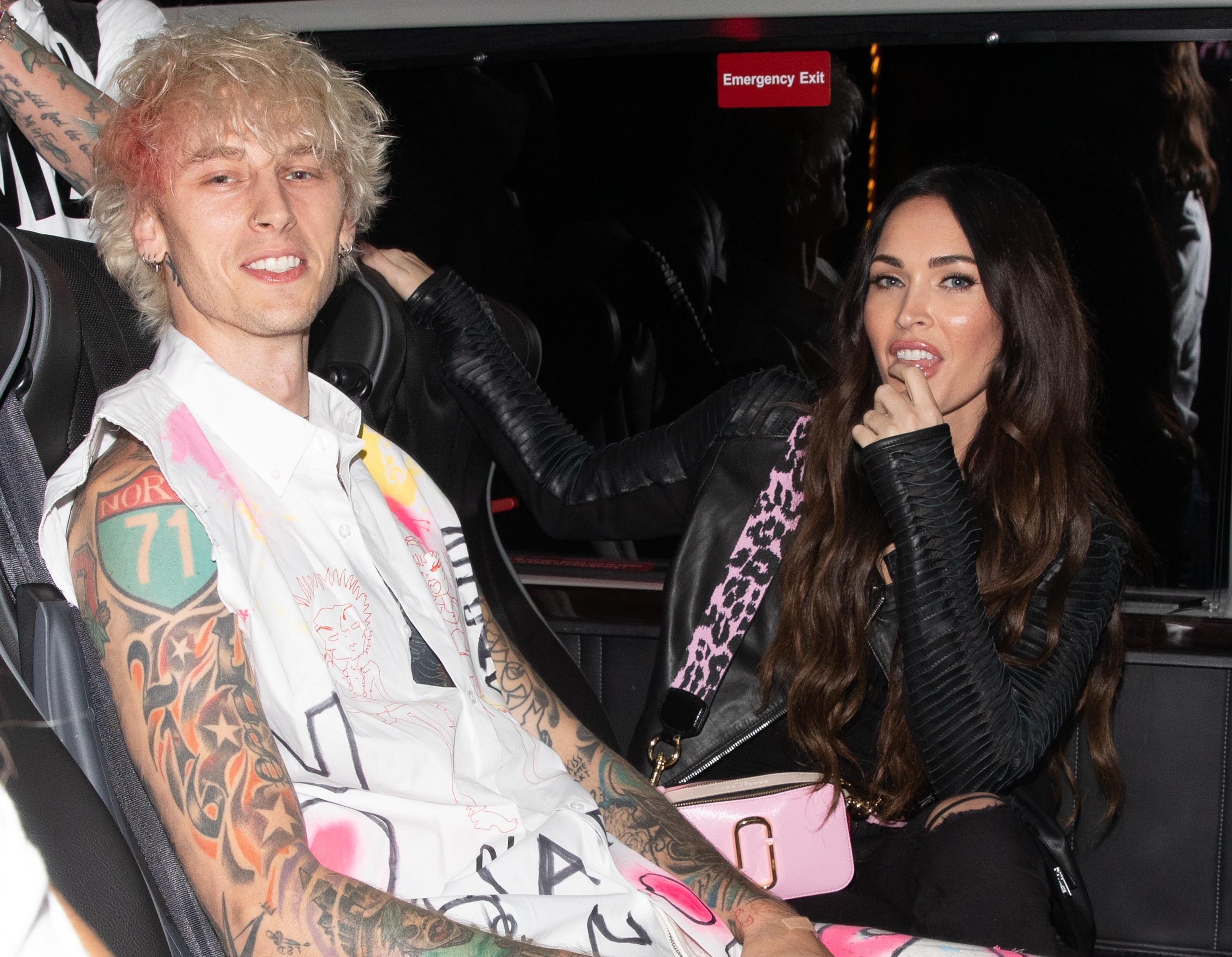 Machine Gun Kelly and Megan Fox are seen leaving a restaurant on September 24, 2020, in Los Angeles, California.