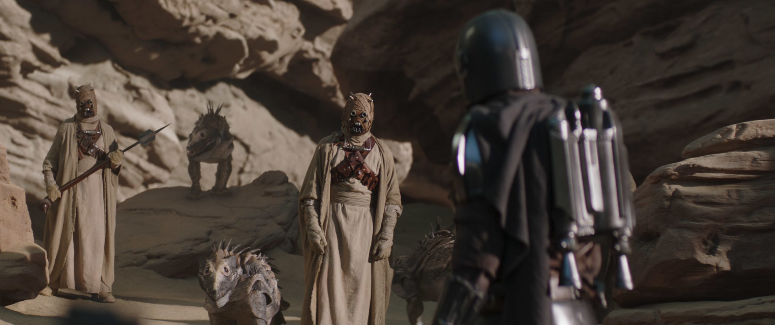 Mando speaks with the Tusken Raiders in 'The Mandalorian' Season 2.