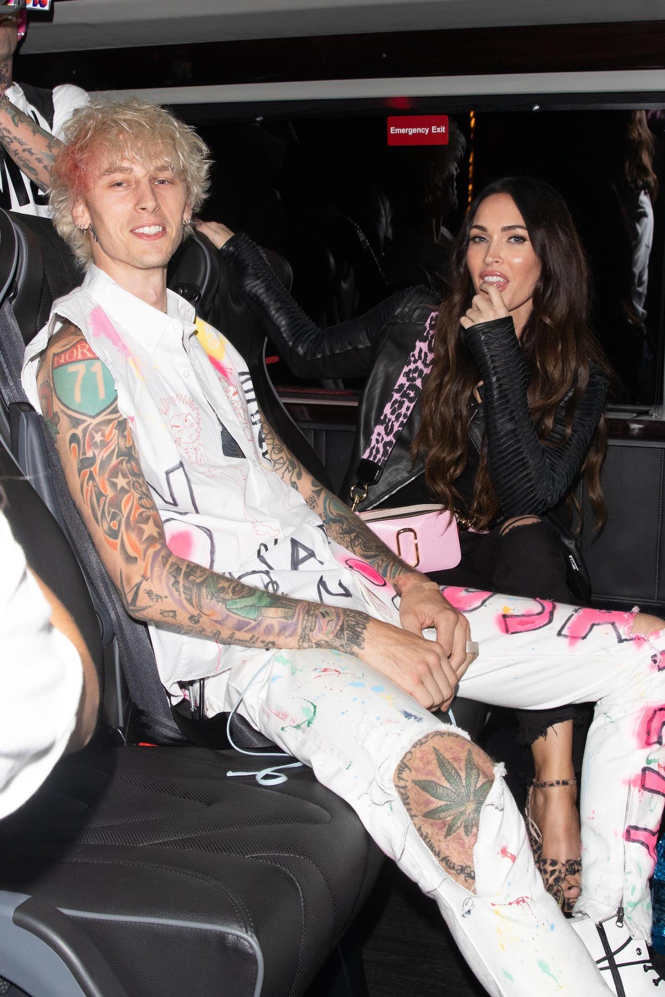 Machine Gun Kelly and Megan Fox leaving a restaurant on September 24, 2020 in Los Angeles, California.