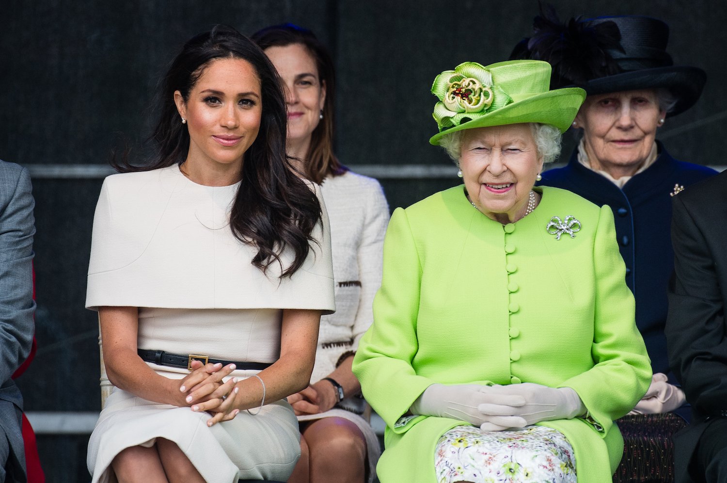 Meghan Markle and Queen Elizabeth II open the new Mersey Gateway Bridge on June 14, 2018 in Widness, England