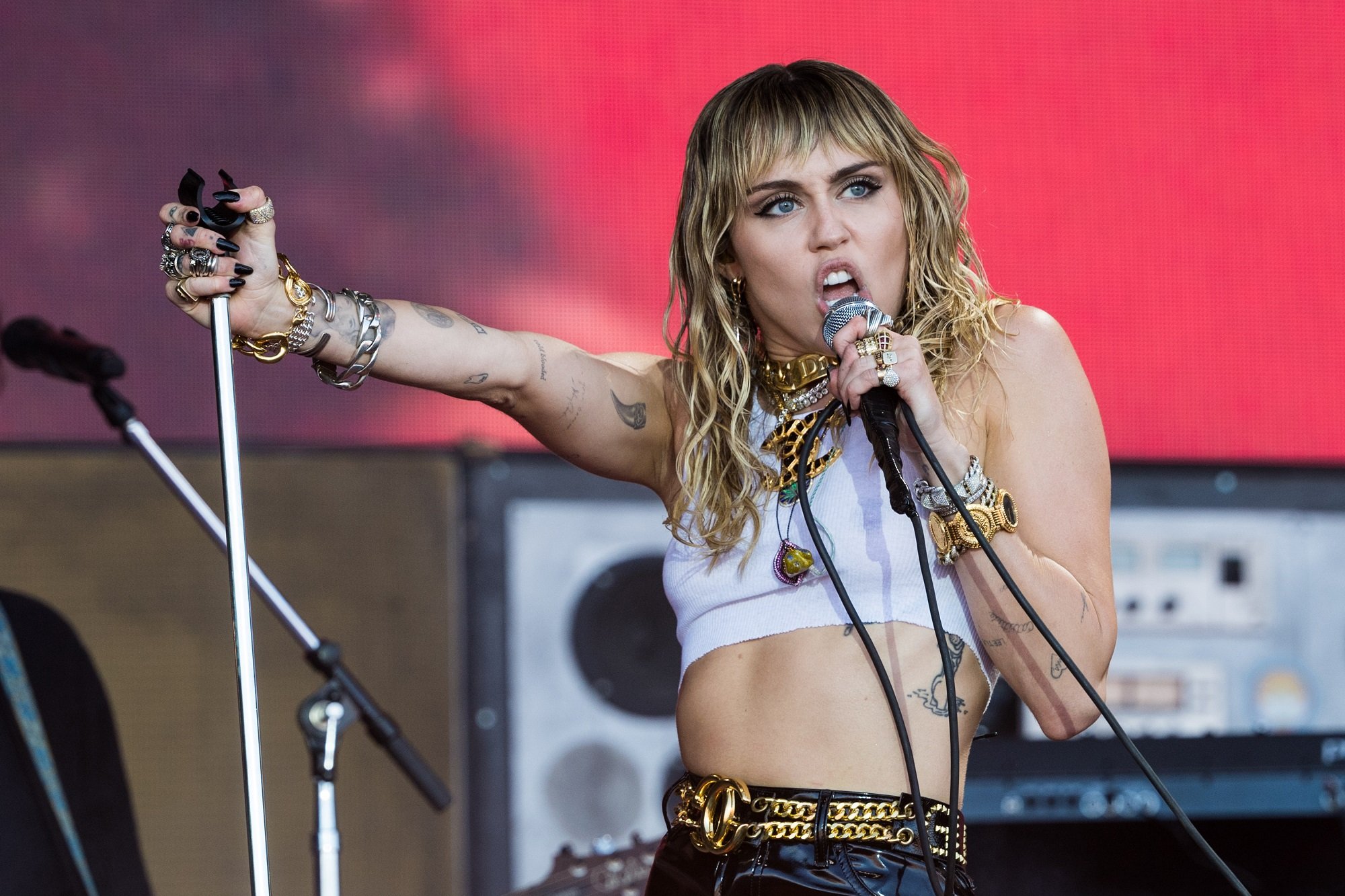 Miley Cyrus performs on day five of Glastonbury Festival on June 30, 2019 in Glastonbury, England.