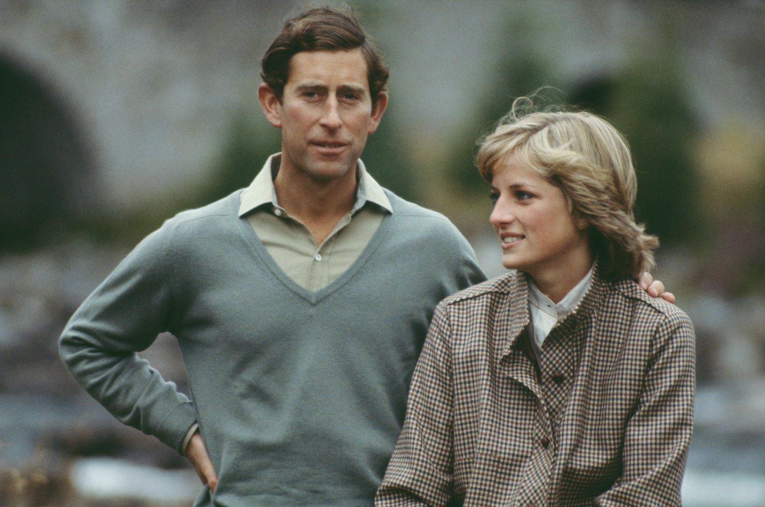 Princess Diana and Prince Charles on their honeymoon in Balmoral by the River Dee, August 1981