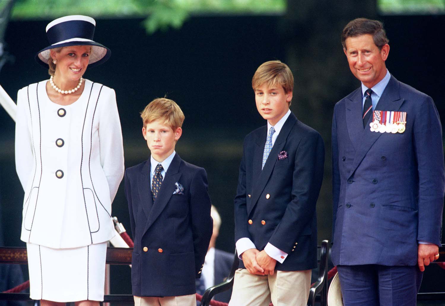 Princess Diana, Prince Harry, Prince William, and Prince Charles attend The Vj Day 50Th Anniversary Celebrations In London