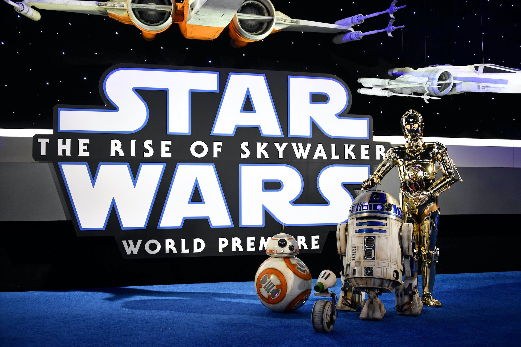 BB-8, R2-D2, and C-3PO arrive for the World Premiere of 'Star Wars: The Rise of Skywalker'