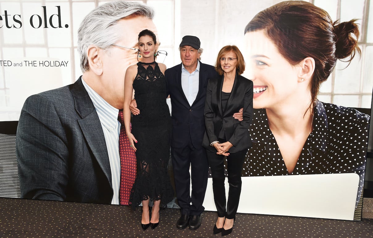 Anne Hathaway, Robert De Niro, and Nancy Meyers at the U.K. premiere of 'The Intern'