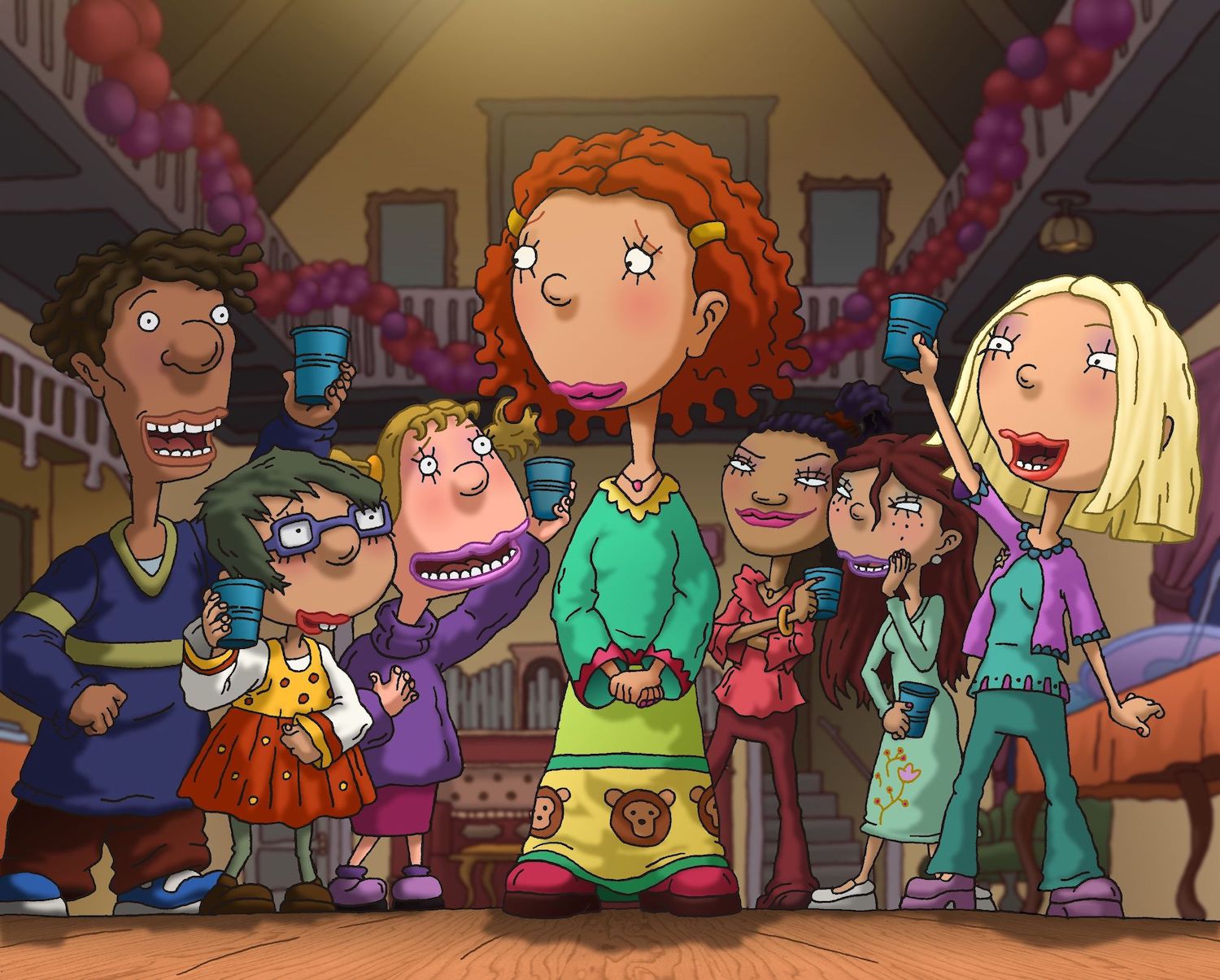As Told By Ginger characters at a party with Ginger in the middle