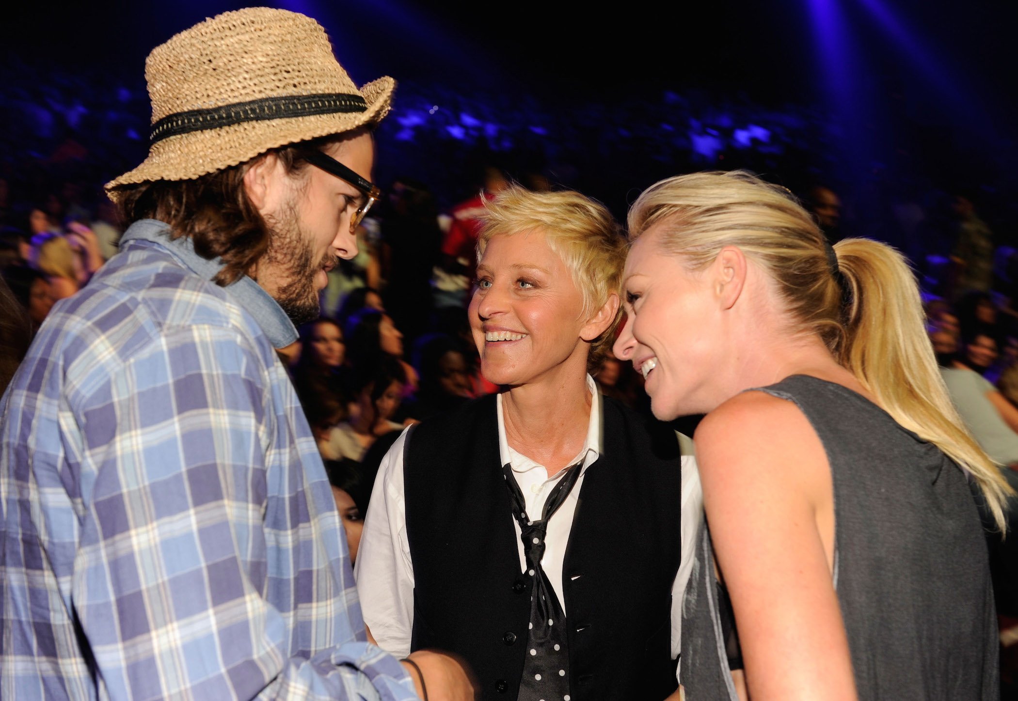 Ashton Kutcher, Ellen DeGeneres, and Portia de Rossi attend the 2011 Teen Choice Awards