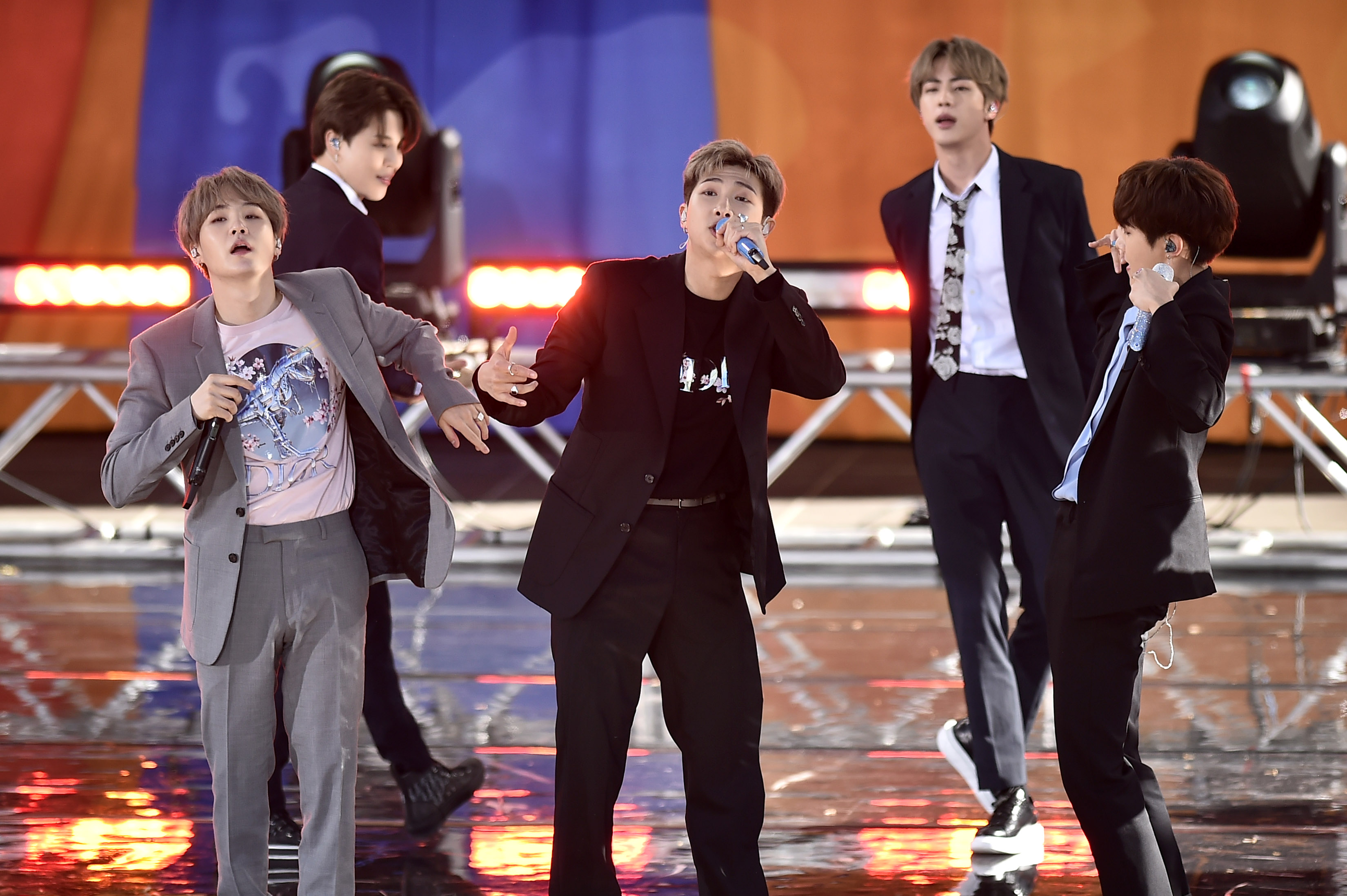 Suga, Jimin, RM, Jin, and J-Hope of BTS perform on 'Good Morning America'