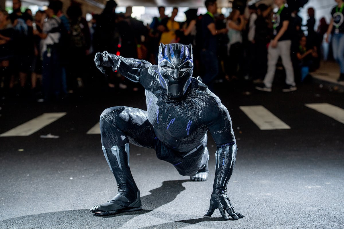 A fan cosplays as Black Panther at the 2018 New York Comic-Con