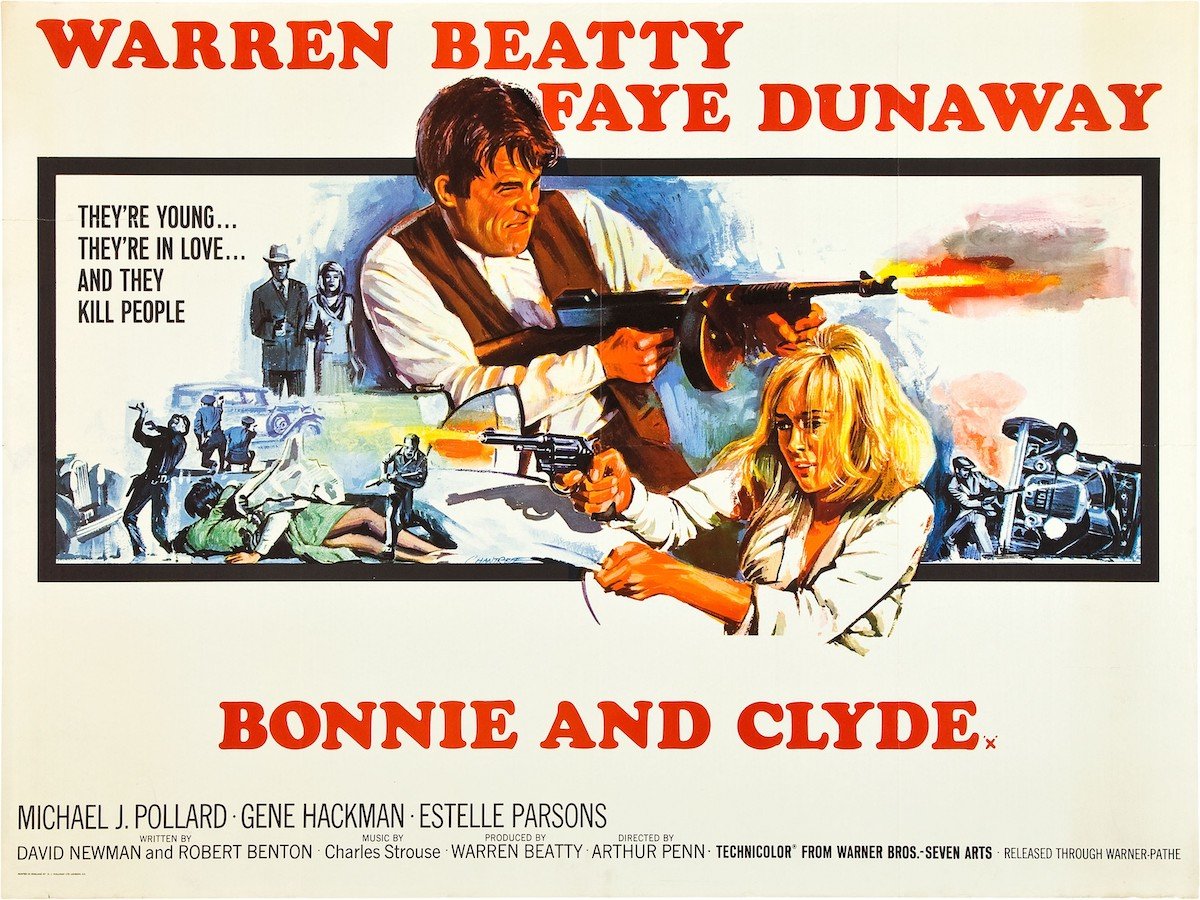 Bonnie And Clyde, poster, from left: Warren Beatty, Faye Dunaway | LMPC via Getty Images
