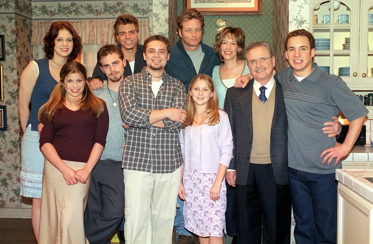 MAITLAND WARD, DANIELLE FISHEL, RIDER STRONG, MATTHEW LAWRENCE, WILL FRIEDLE, WILLIAM RUSS, LINDSAY RIDGEWAY, BETSY RANDLE, WILLIAM DANIELS, and BEN SAVAGE behind the scenes of 'Boy Meets World'