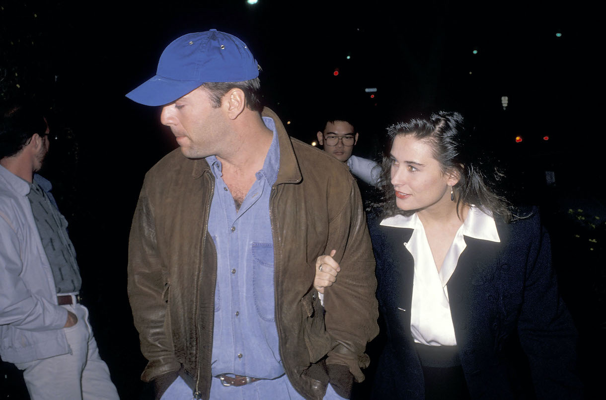 Bruce Willis and actress Demi Moore attend the "Hurlyburly" play performance on December 1, 1988