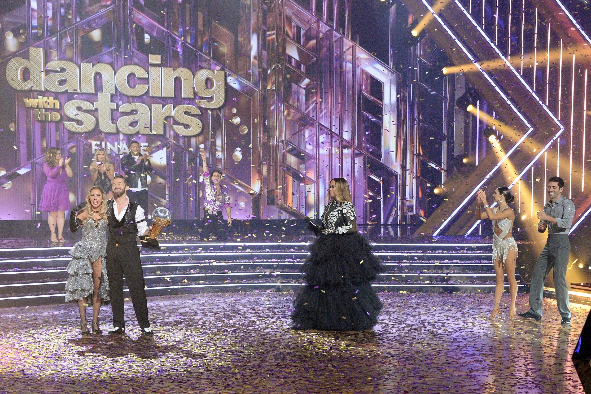 'Dancing With the Stars' host Tyra Banks with winning couple Kaitlyn Bristowe and Artem Chigvintsev