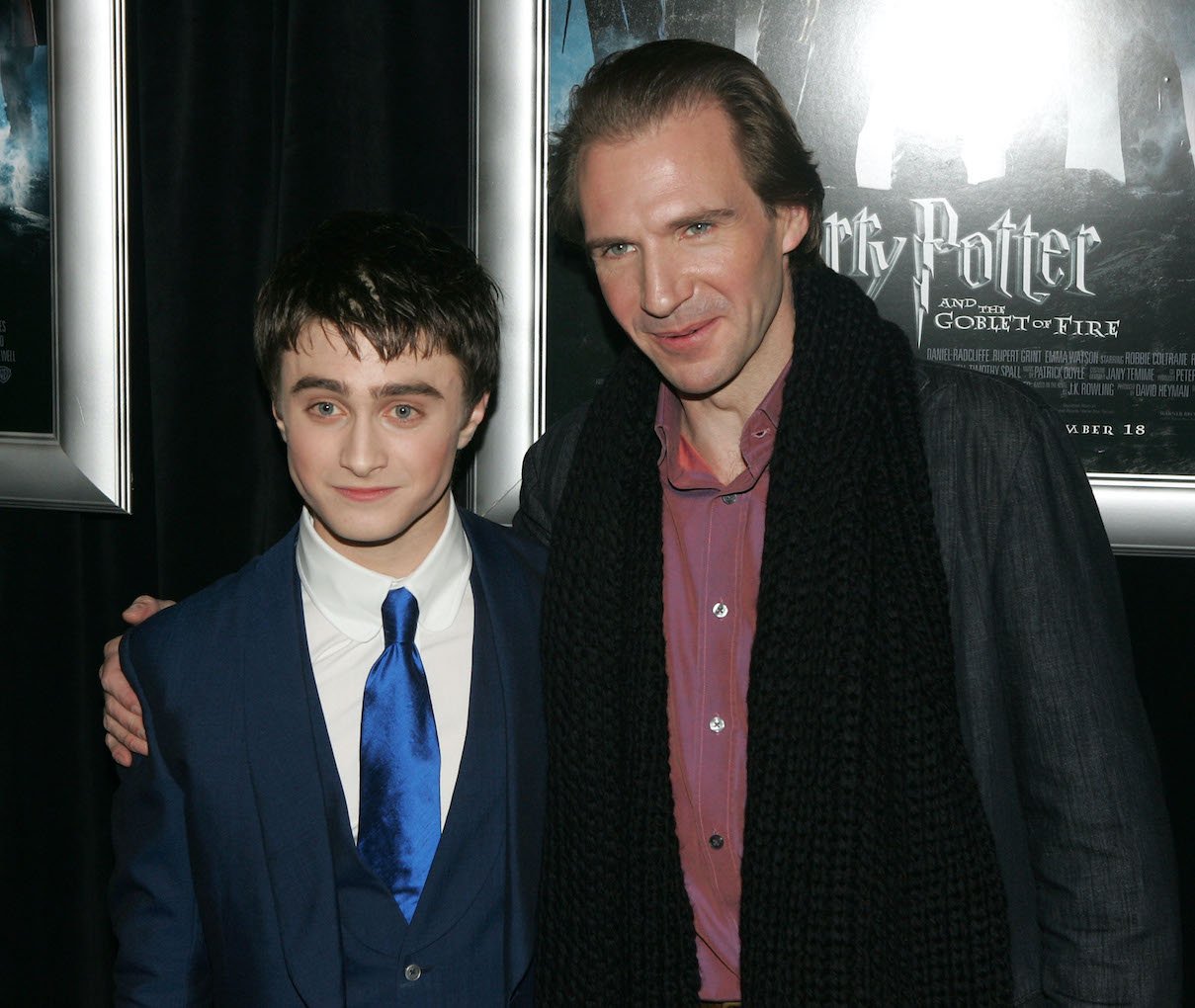 Daniel Radcliffe and Ralph Fiennes at the premiere of 'Harry Potter and the Goblet of Fire'