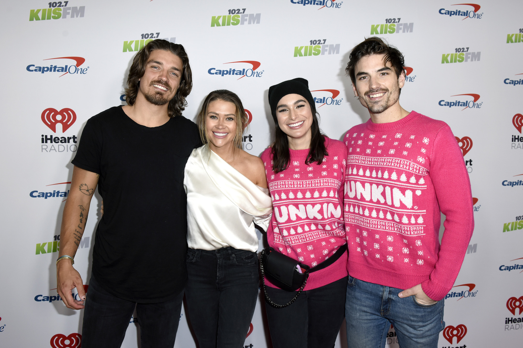 (L-R) Dean Unglert, Caelynn Miller-Keyes, Ashley Iaconetti Haibon, and Jared Haibon