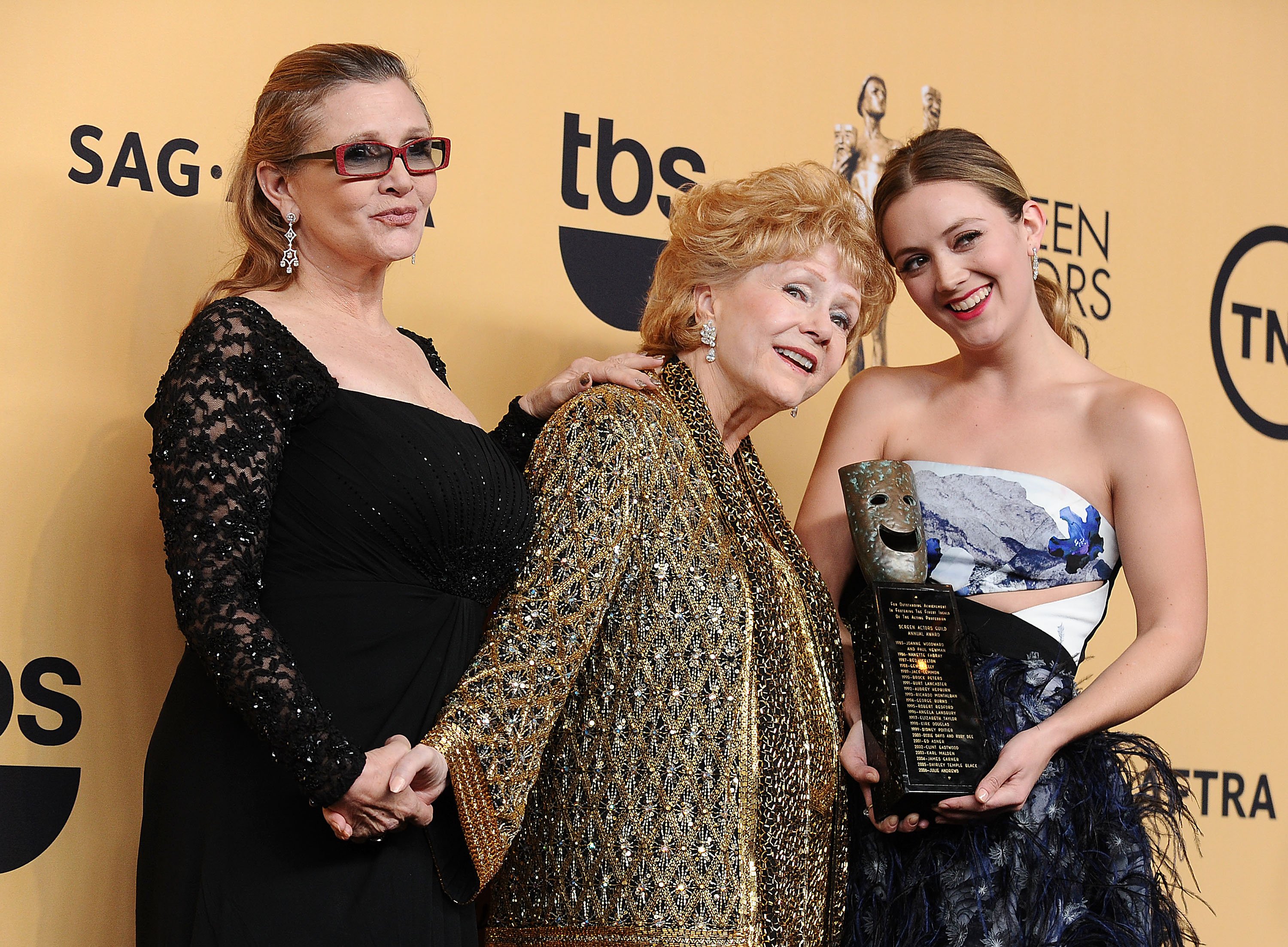 Carrie Fisher, Debbie Reynolds, and Billie Catherine Lourd at the 21st annual Screen Actors Guild Awards