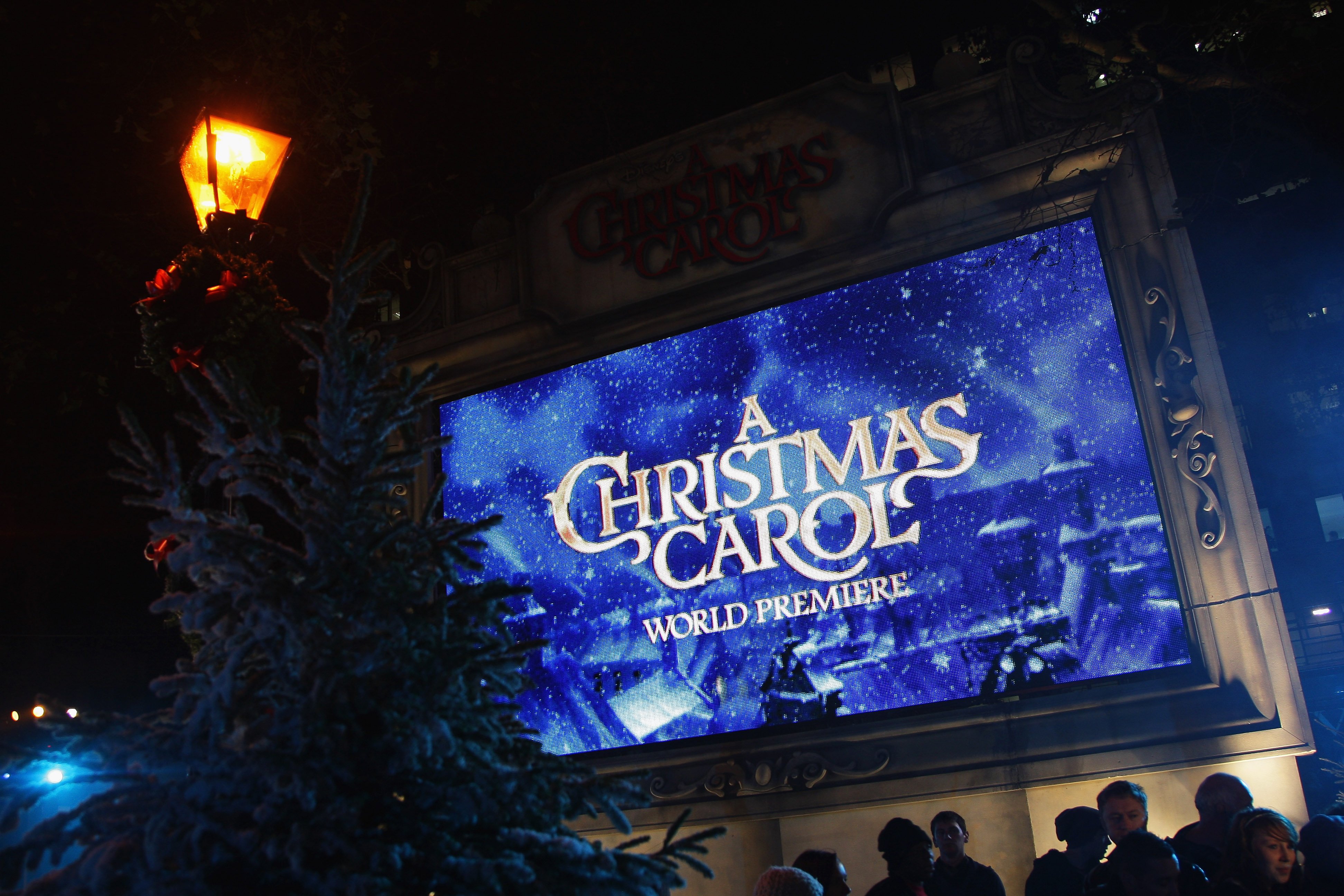 A general view of a billboard prior to the World Film Premiere of Disney's 'A Christmas Carol'