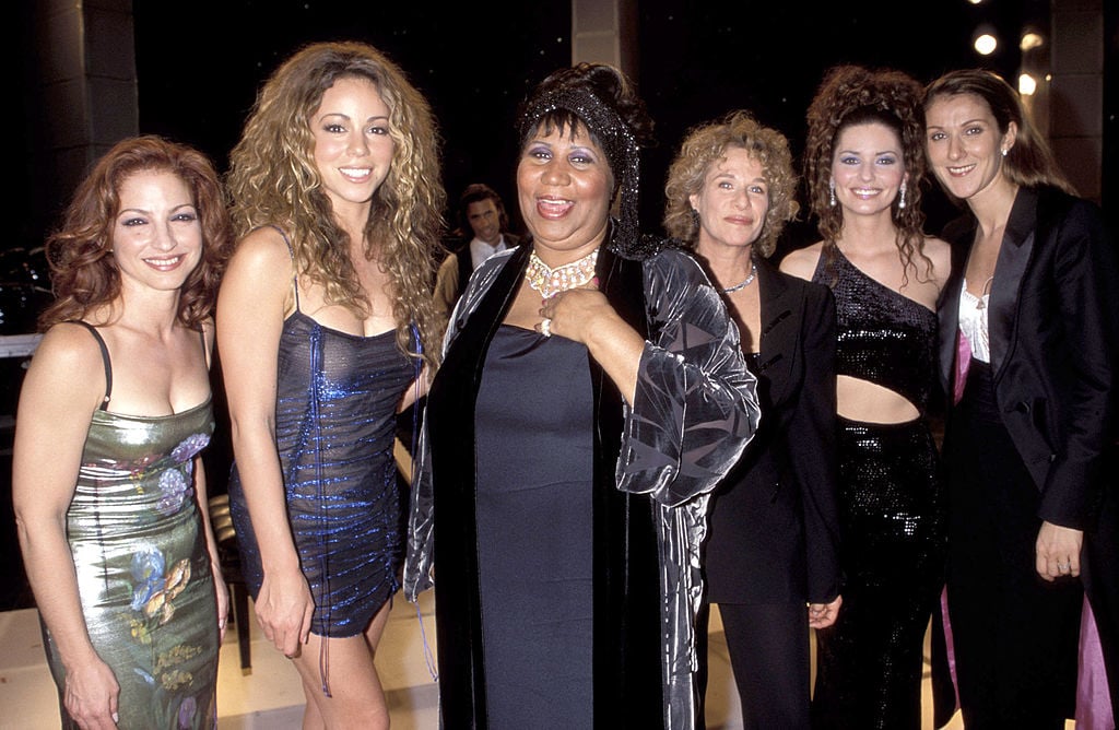 (L-R) Gloria Estefan, Mariah Carey, Aretha Franklin, Carole King, Shania Twain and Celine Dion smiling