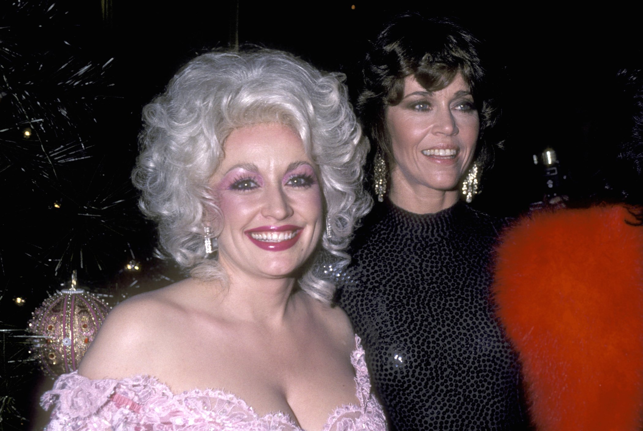 Dolly Parton and Jane Fonda attend the 'Nine to Five' New York City Premiere on Dec. 14, 1980 