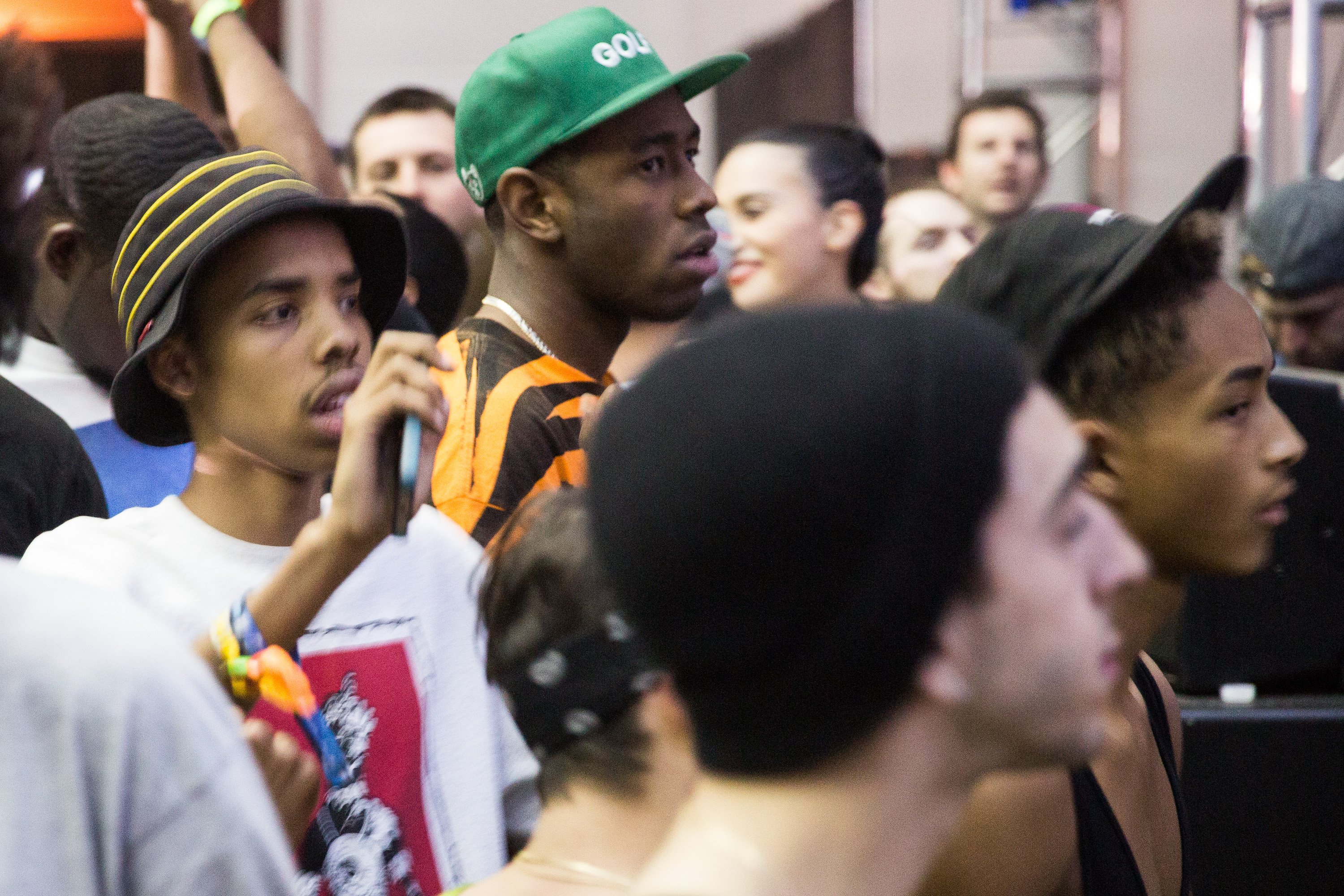 (L-R) Rappers Earl Sweatshirt of Odd Future, Tyler, the creator of Odd Future and Jaden Smith are seen on day 2 of the 2013 Coachella Valley music & arts festival at The Empire Polo Club on April 13, 2013 in Indio, California. (