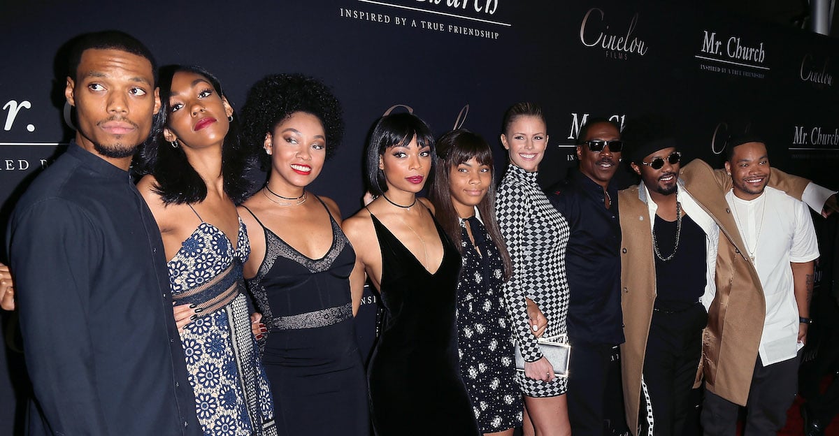 Actor Eddie Murphy (3rd form R), Paige Butcher (4th from R) and his children attend the premiere of Cinelou Releasing's "Mr. Church" at ArcLight Hollywood on September 6, 2016 in Hollywood, California.