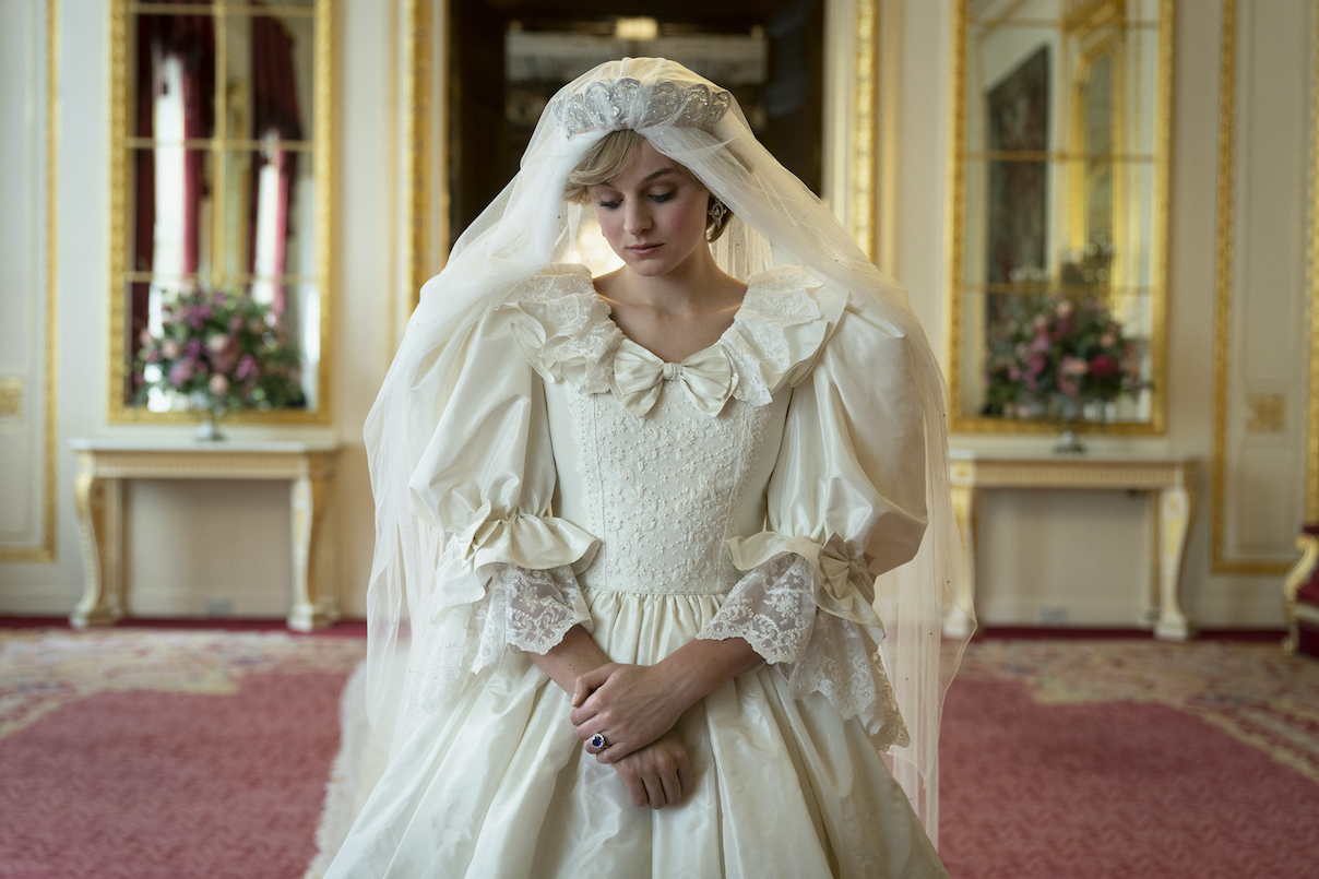 Emma Corrin as Princess Diana on her royal wedding day on 'The Crown'