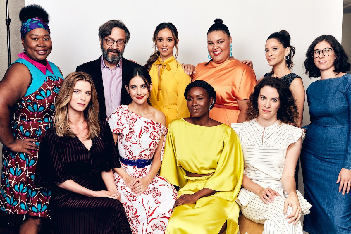 Kia Stevens, Marc Maron, Britt Baron, Britney Young, creator Carly Mensch actors Betty Gilpin, Alison Brie, Sydelle Noel and creator Liz Flahive of Netflix's 'Glow' 